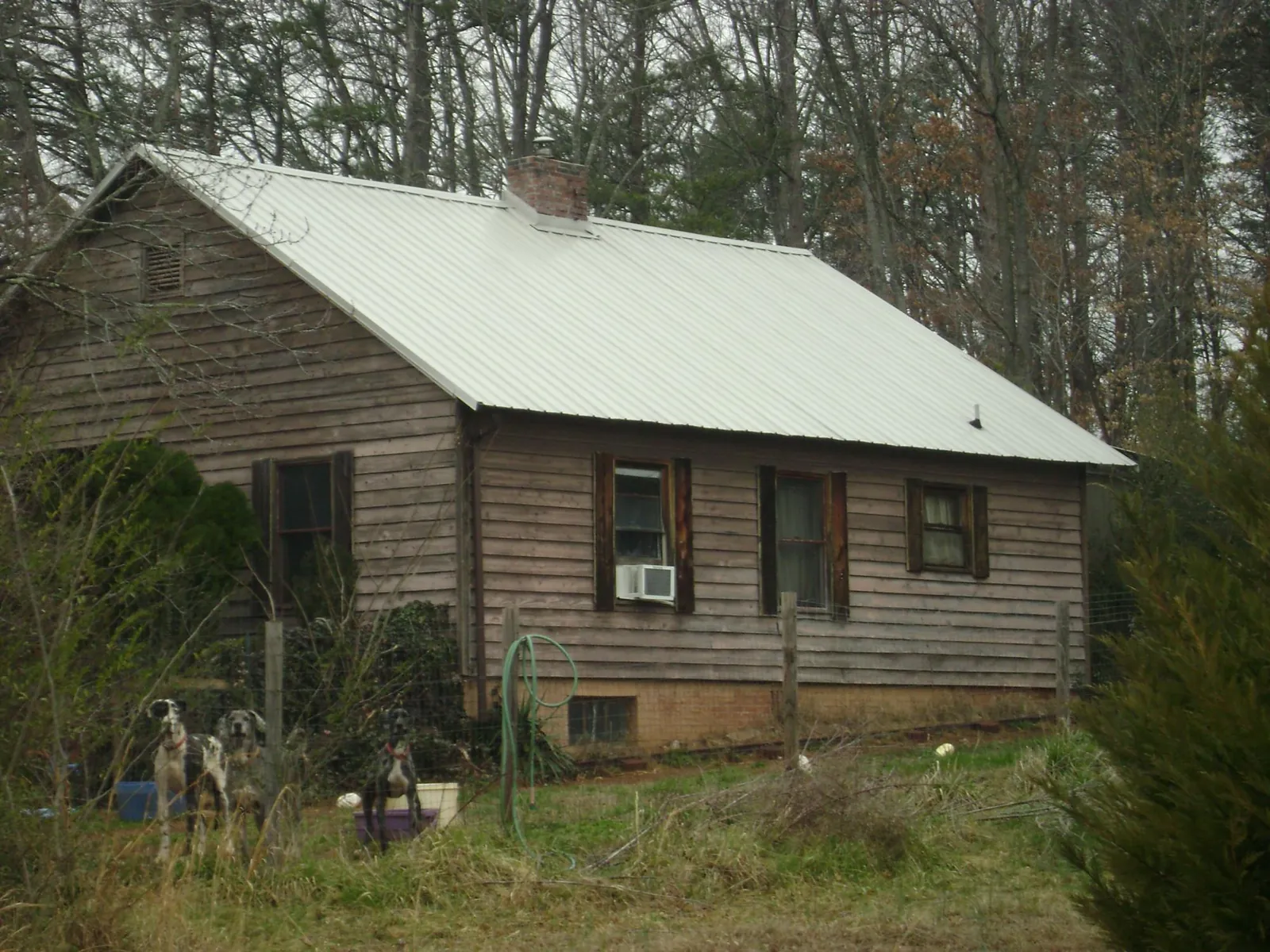 White metal roof on an old wood sided farmhouse, from a Metal Roof Installation job in Faucett